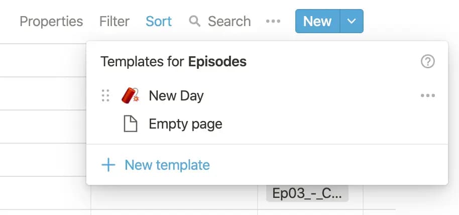 new entry example in notion database