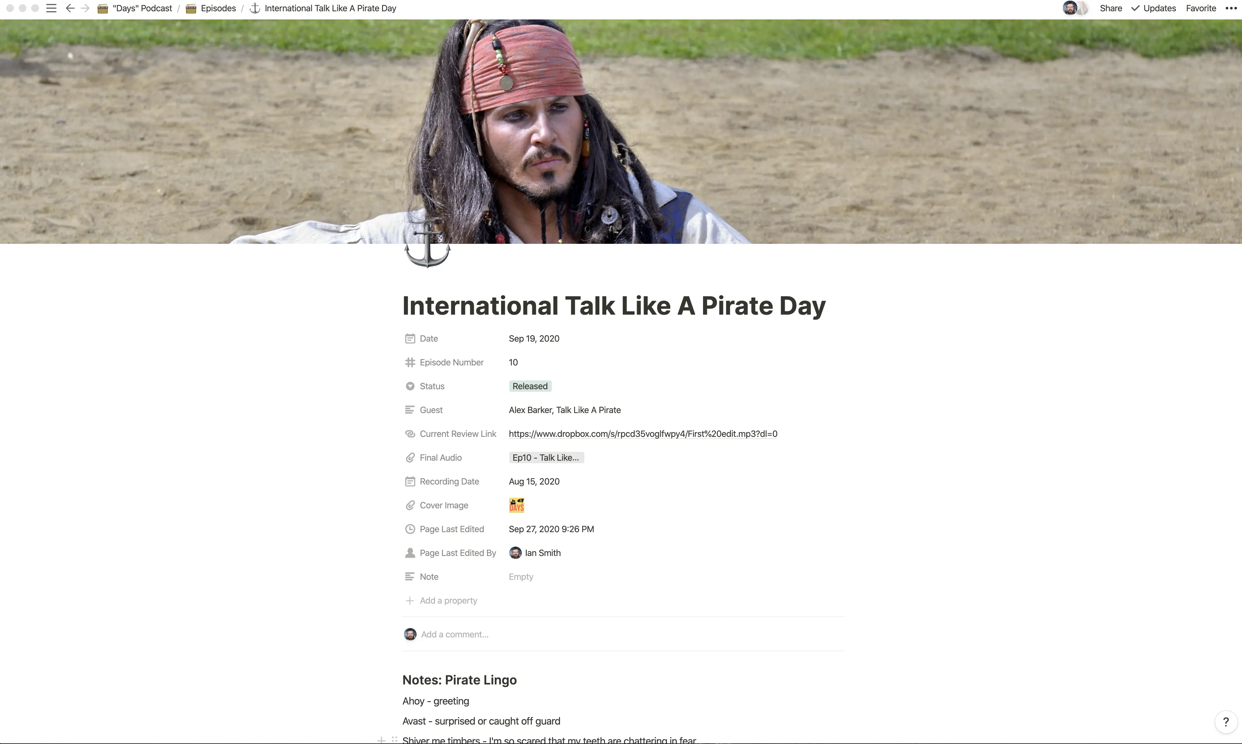 talk like a pirate day example page