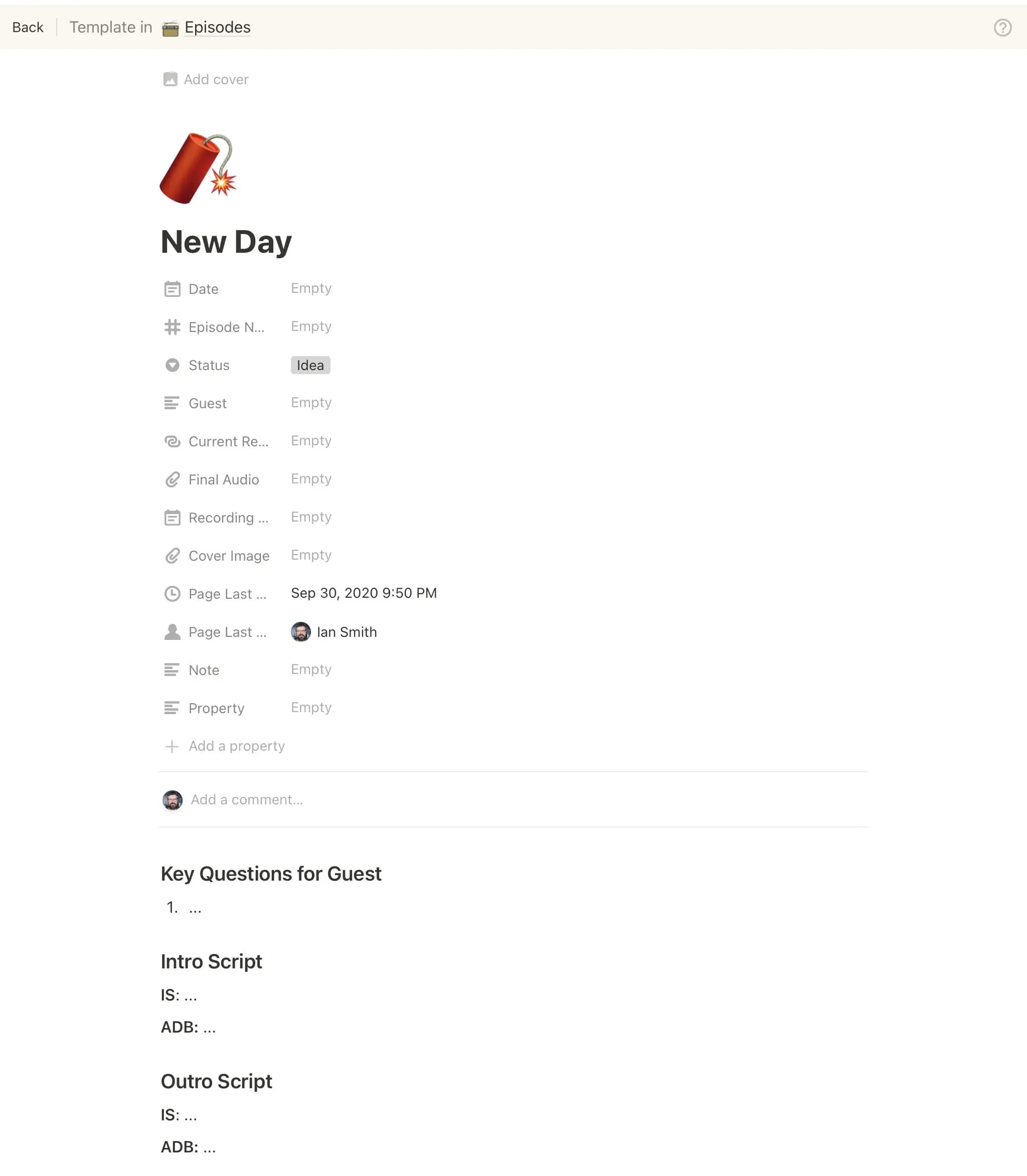 example notion [database]() entry template