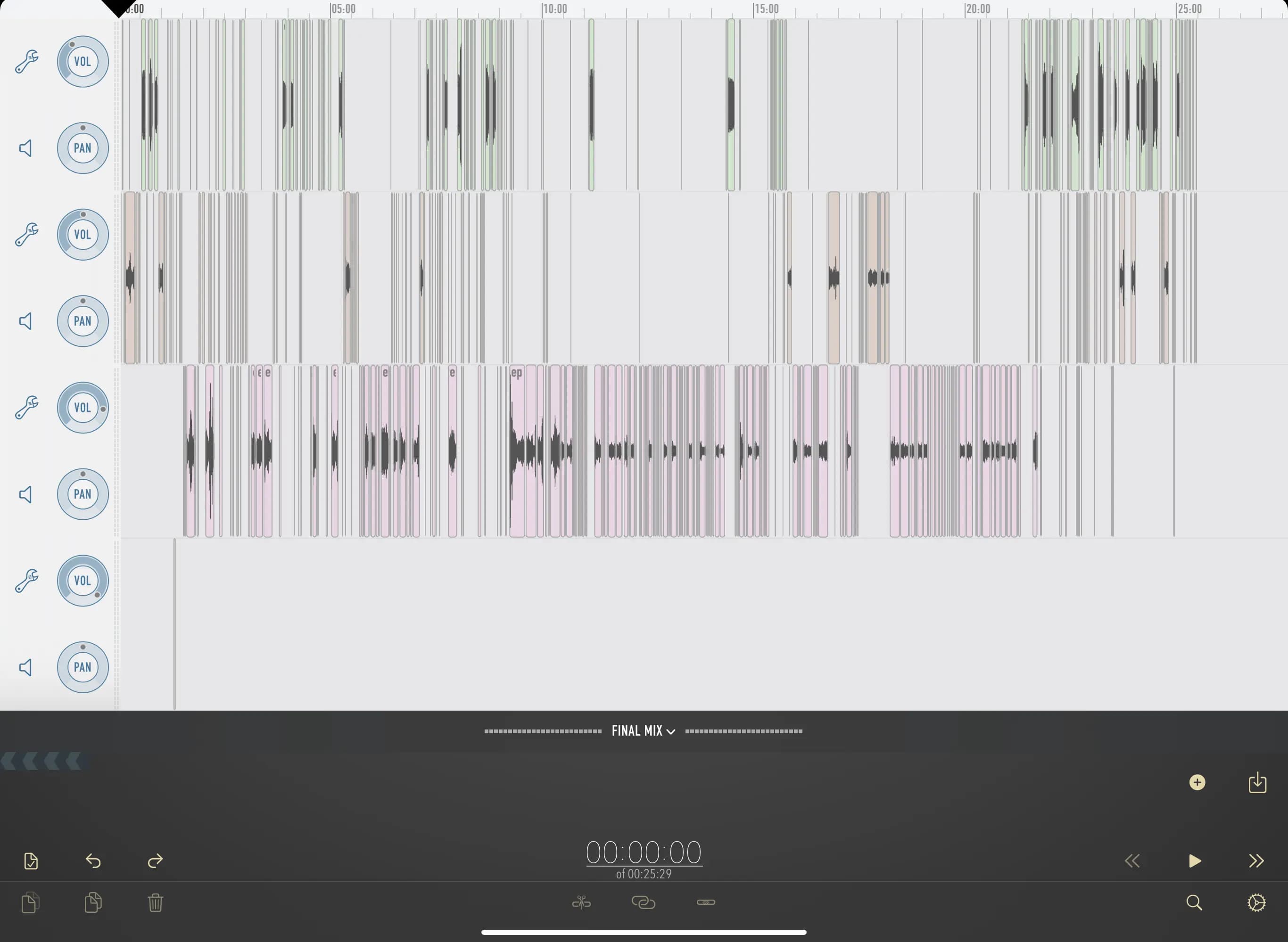 Screenshot of second pass edit in Ferrite Recording Studio