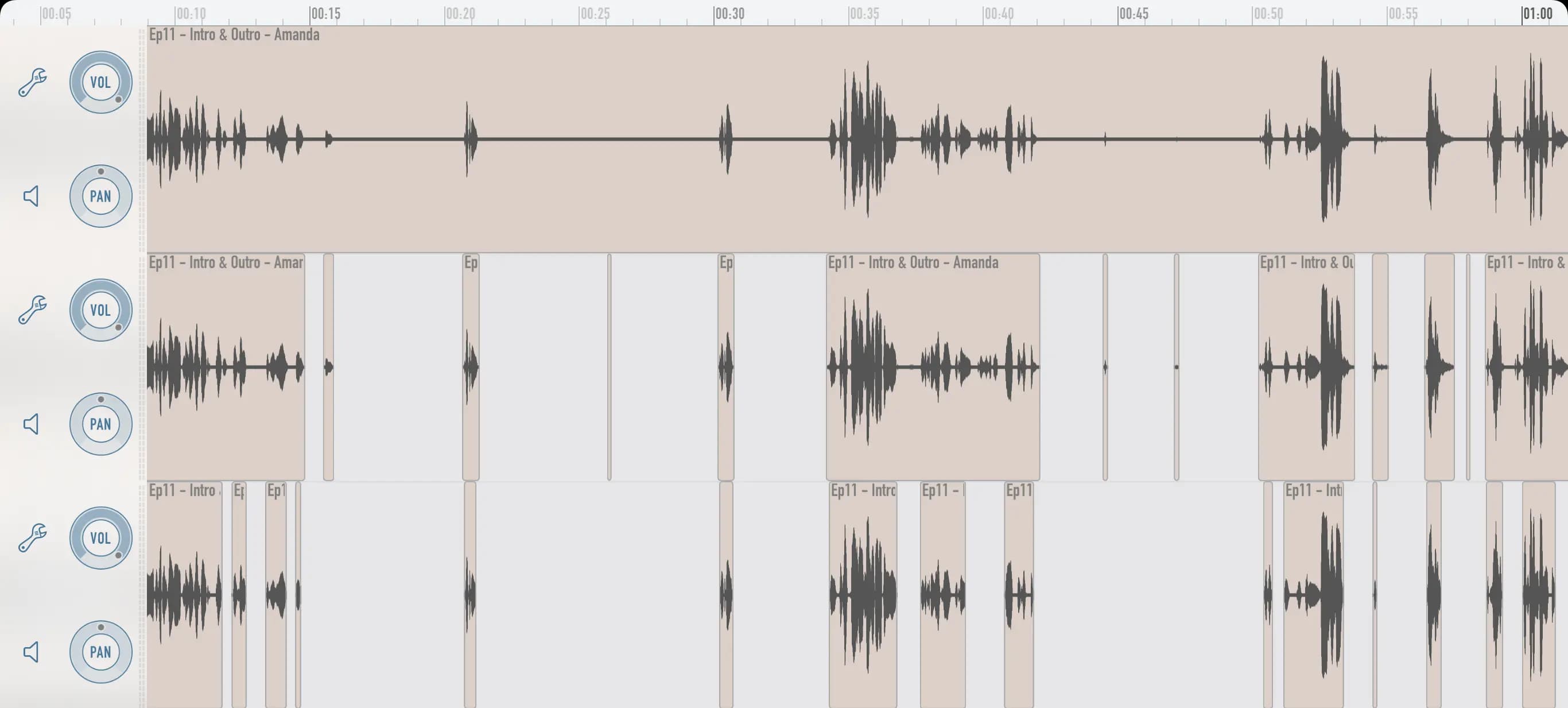 Screenshot of Ferrite's Strip Silence feature with different threshold levels applied