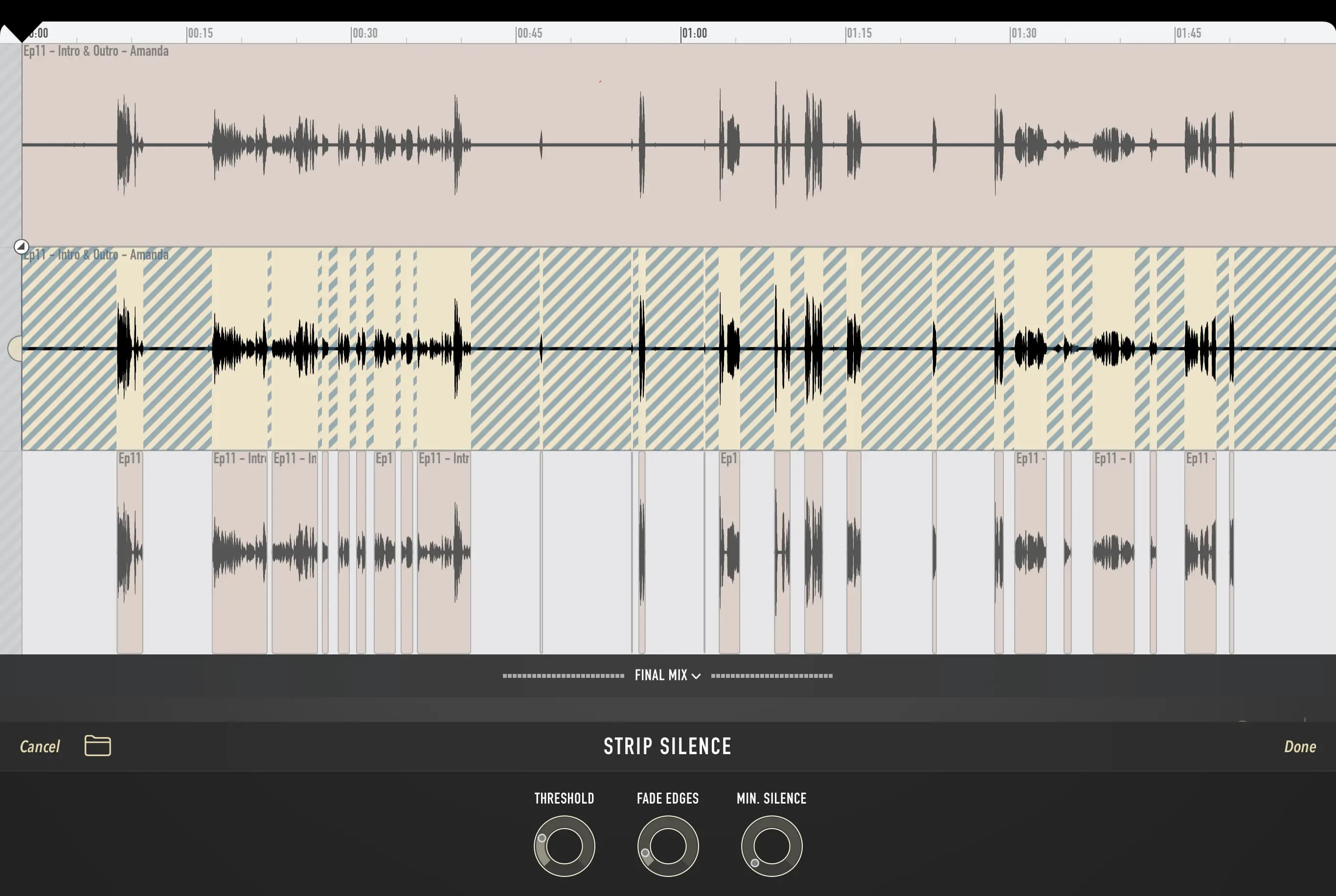 Screenshot of Ferrite's Strip Silence feature