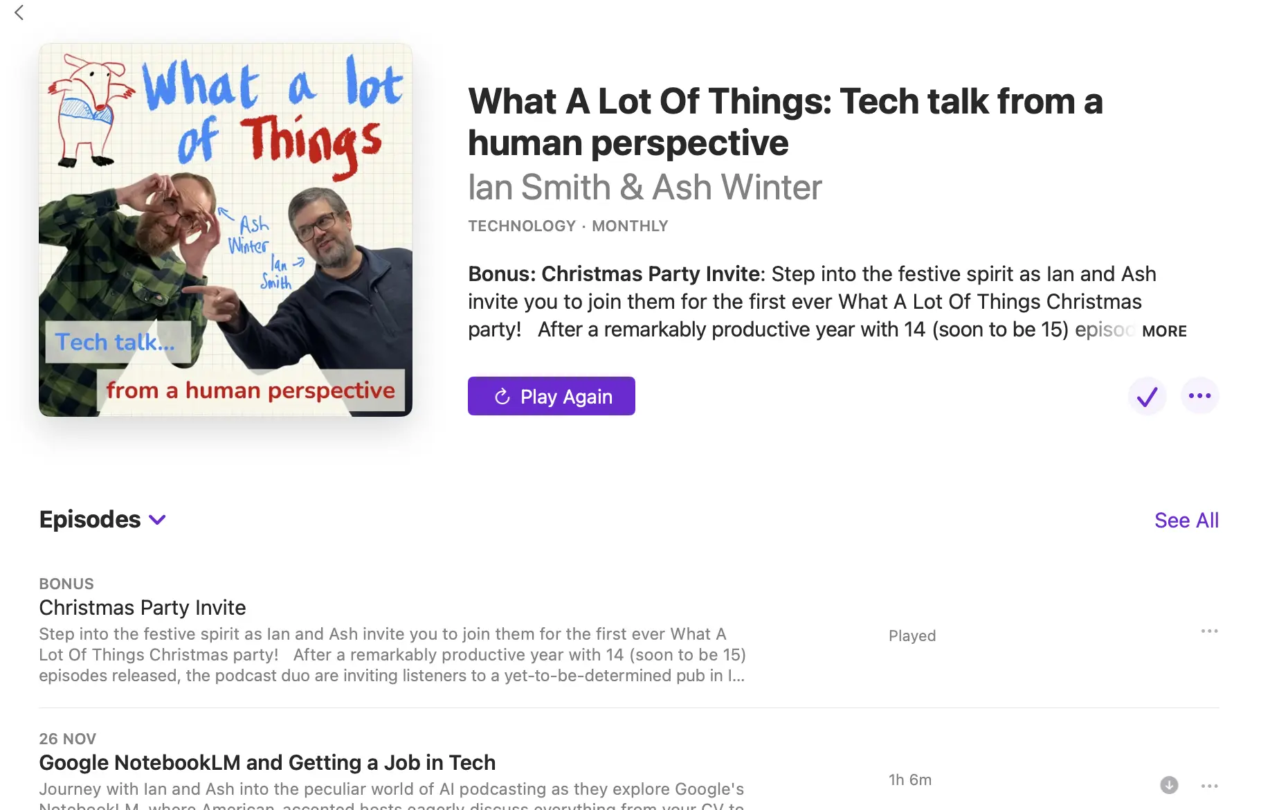 Screenshot of What A Lot Of Things podcast on Apple Podcasts